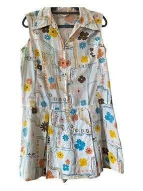Vintage 60s Mod Floral Mini Skort Dress Romper Union Made Retro Collared 16